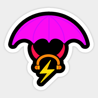 Lightning bolt with headphones umberella and horns Sticker